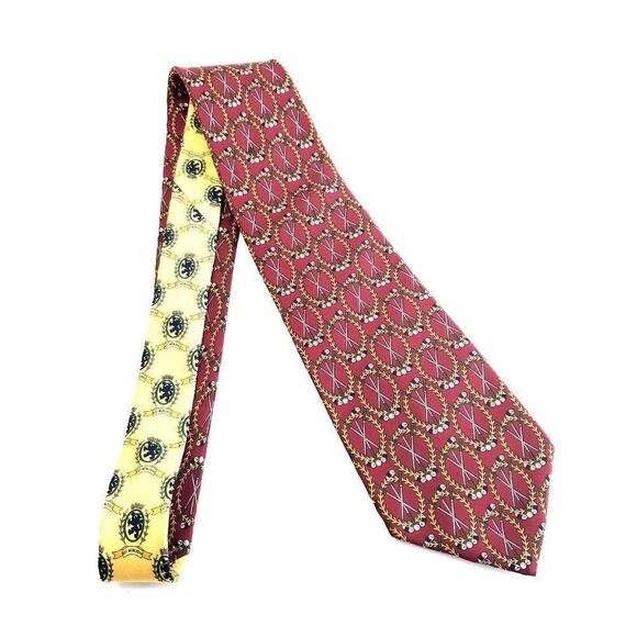 Tommy Hilfiger Red‎ Yellow Golf Print Wide Italian Silk Tie - Picture 7 of 7